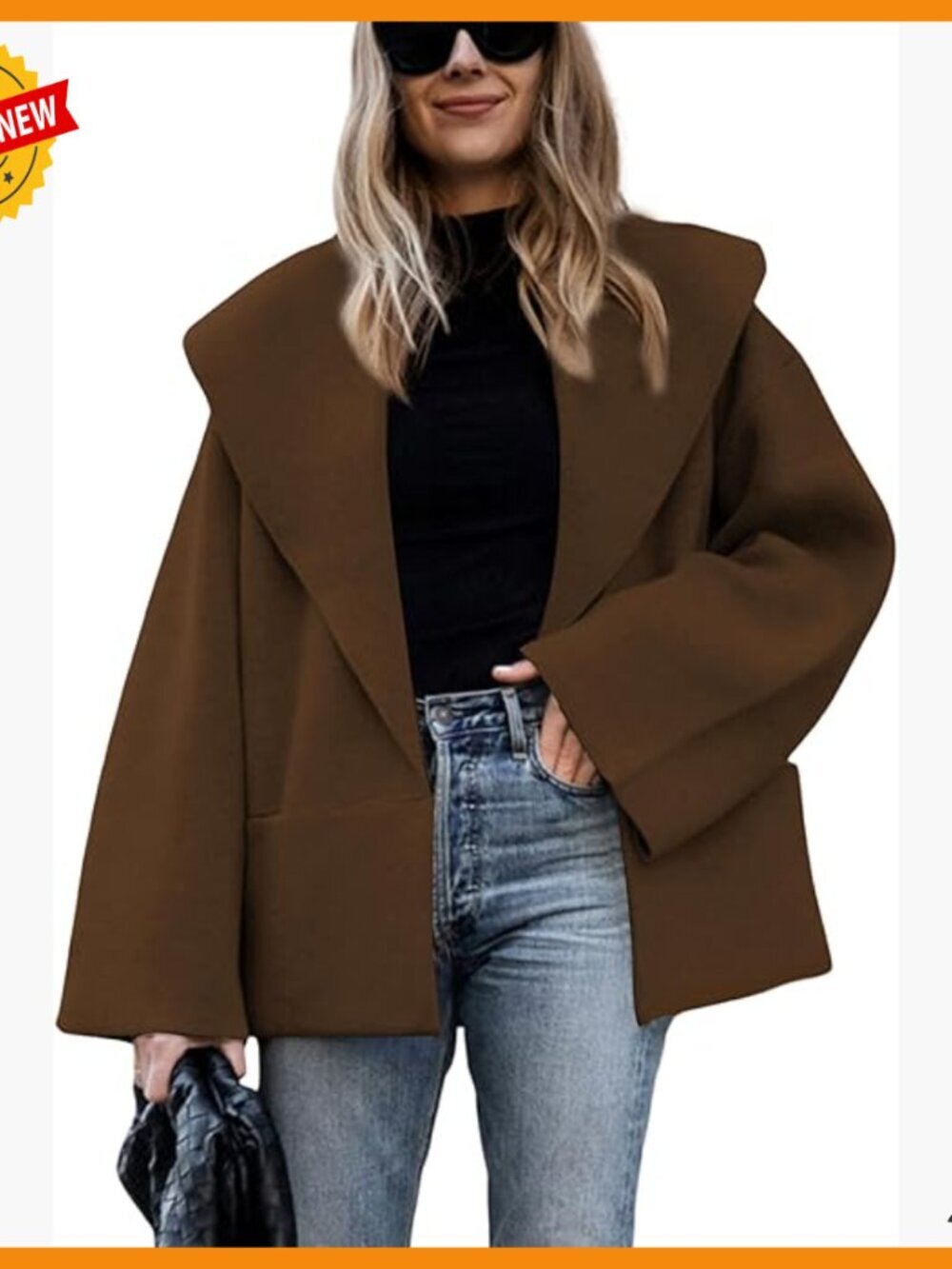 Oversized Cropped Cardigan Shawl Collar Bell Sleeves Open Front Knit Sweater